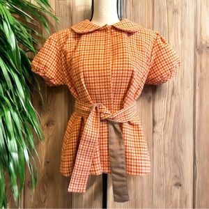 HARVEYS BOUTIQUE Orange Houndstooth Short Sleeve Belted Jacket - Medium